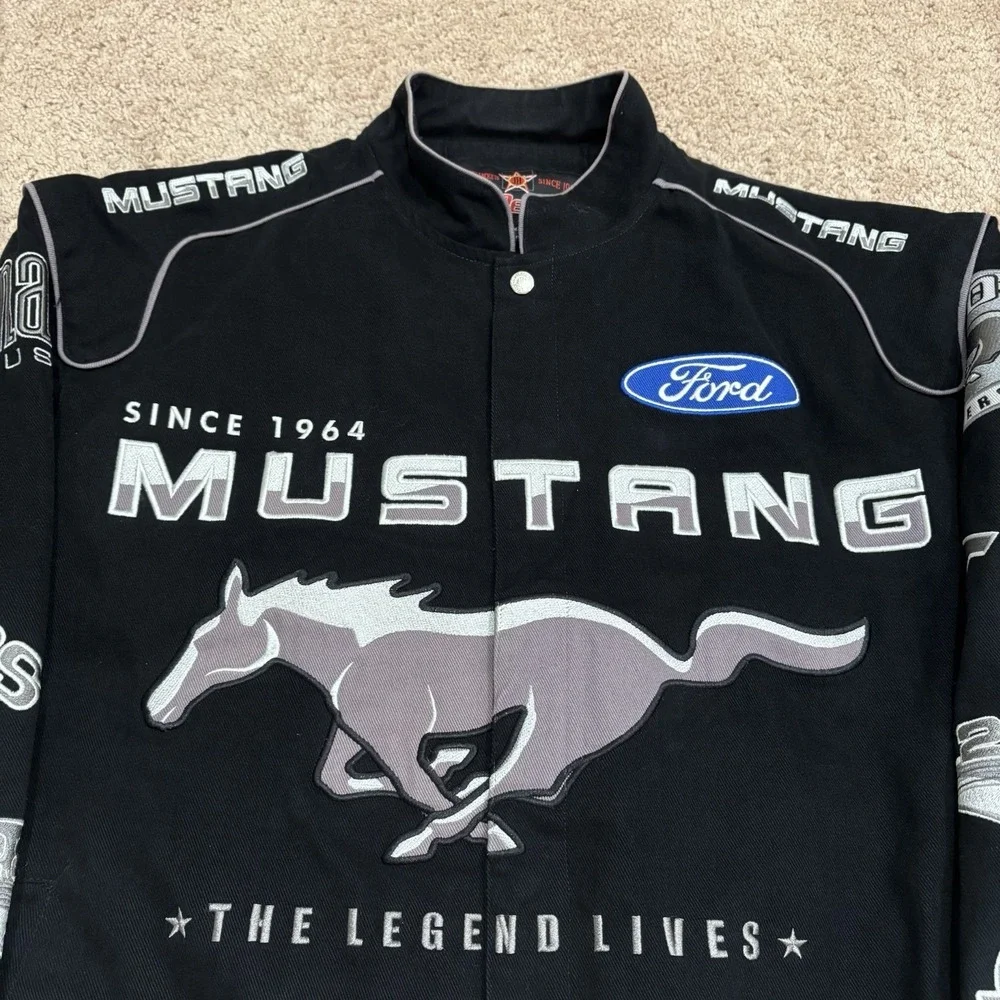 JH Design Ford Mustang Racing Jacket Men's XL Black Cotton SVTCobra Boss302